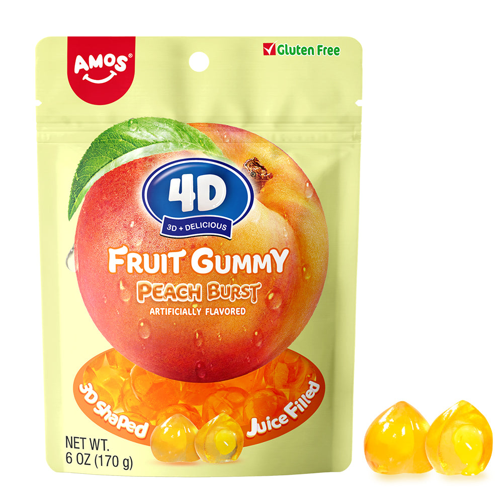 Amos 4D Yellow Peach Burst Fruit Gummy 170 g Exotic Candy Snaxies Montreal Quebec Canada