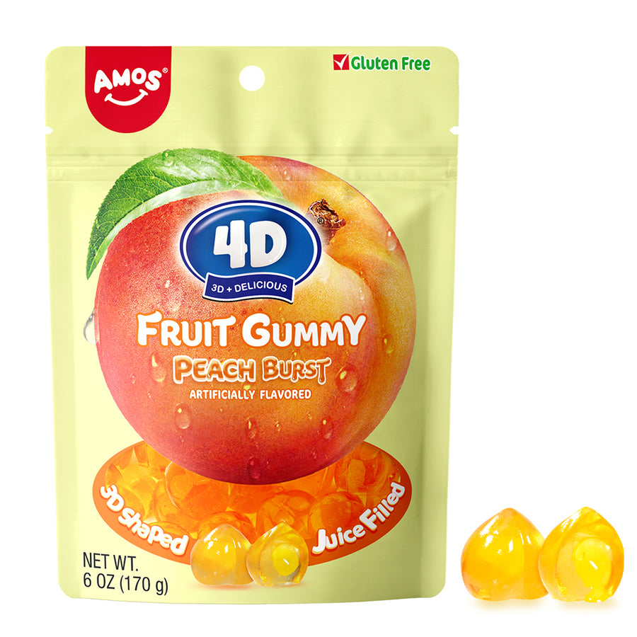 Amos 4D Yellow Peach Burst Fruit Gummy 170 g Exotic Candy Snaxies Montreal Quebec Canada