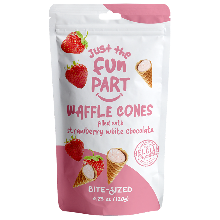 Just The Fun Part Strawberry White Chocolate Waffle Cones 120 g Exotic Snacks Montreal Quebec Canada Snaxies