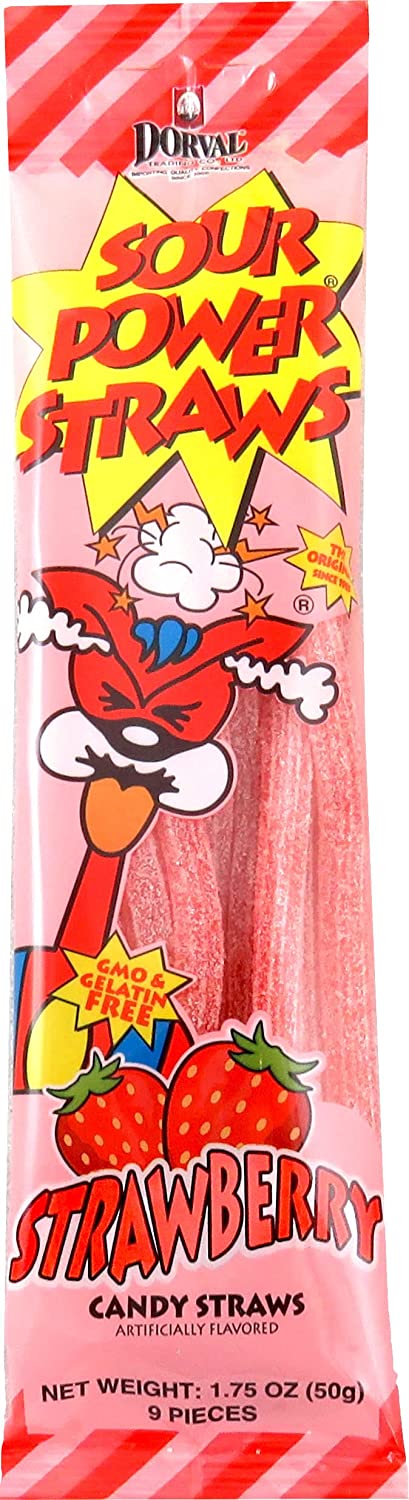 Sour Power Strawberry Candy Straws 50 g Snaxies Exotic Candy Montreal