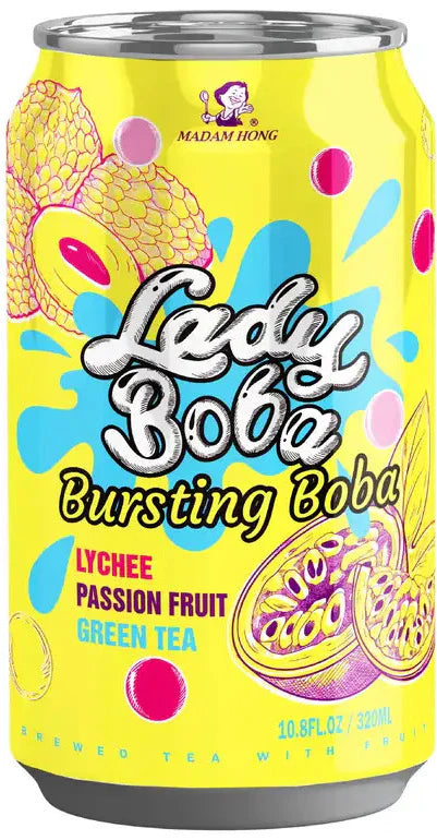 Lady Boba Bursting Boba Lychee Passionfruit Green Tea 320 ml Snaxies Exotic Drinks Montreal Quebec Canada