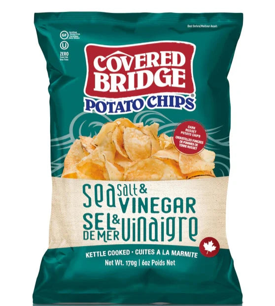 Covered Bridge Sea Salt & Vinegar 170 g Chips Snaxies Montreal Quebec 