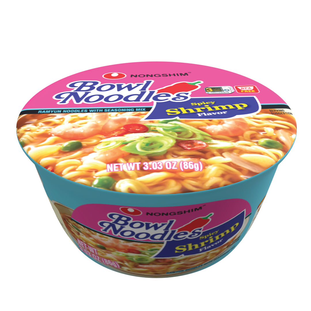 Nongshim Spicy Shrimp Bowl Noodle 86 g Exotic Snacks Snaxies Montreal Quebec Canada