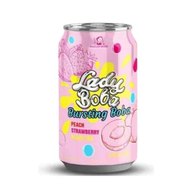 Lady Boba Bursting Boba Peach Strawberry Black Tea 320 ml Snaxies Exotic Drinks Montreal Quebec Canada