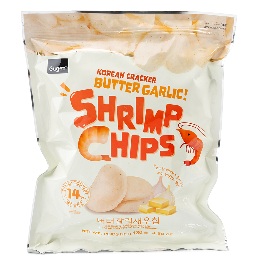 Gugën Garlic Butter Shrimp Chips 130 g Snaxies Exotic Snacks Montreal Quebec Canada