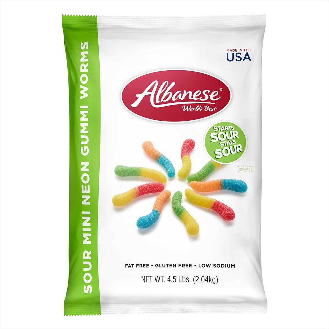 Albanese Bulk Mini Sour Neon Gummi Worms (2") 2 kg