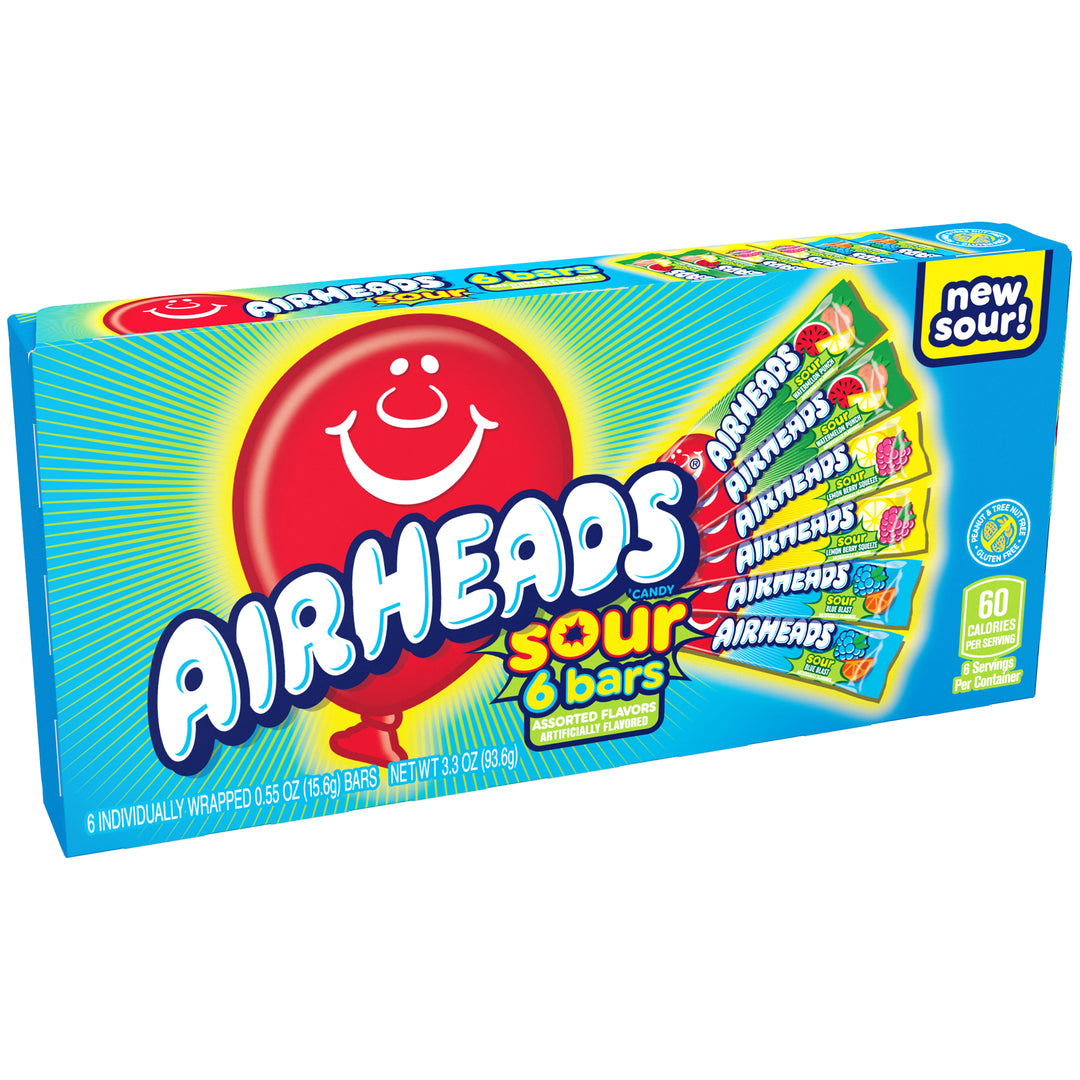 Airheads Sour Assorted Flavours 6-Bar Theatre Box 93.6 g Snaxies Exotic Snacks Montreal Quebec Canada