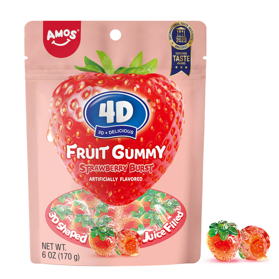 Amos 4D Strawberry Burst Fruit Gummy 170 g Exotic Candy Snaxies Montreal Quebec Canada
