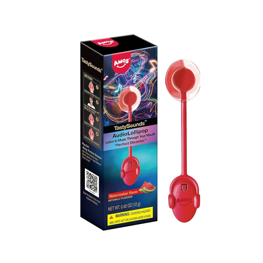Amos TastySounds AudioLollipop Strawberry Flavour 12 g Imported Exotic Candy Store Montreal Quebec Canada Snaxies