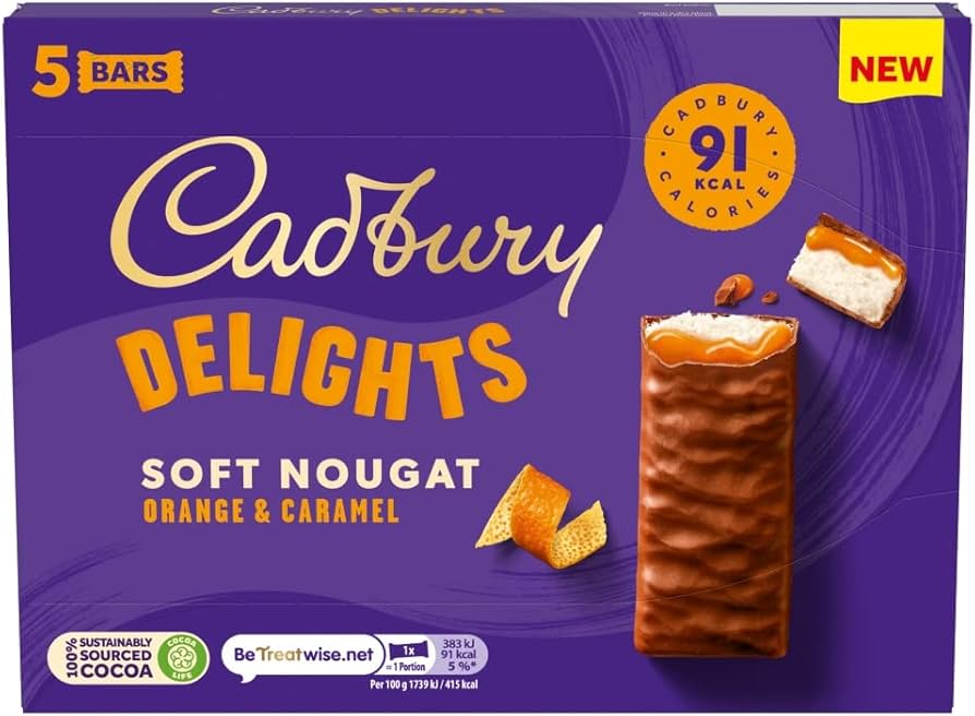 Cadbury Delights Orange & Caramel 5-Pack Chocolate Bar 110 g Exotic Snacks Snaxies Montreal Quebec Canada