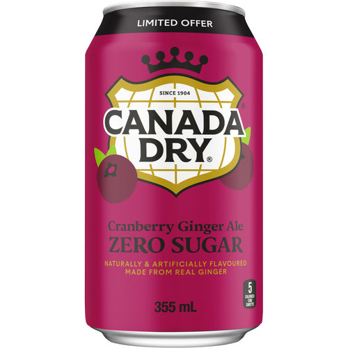 Canada Dry Cranberry Ginger Ale Zero Sugar 355 mL Exotic Drinks Montreal Quebec Canada Snaxies