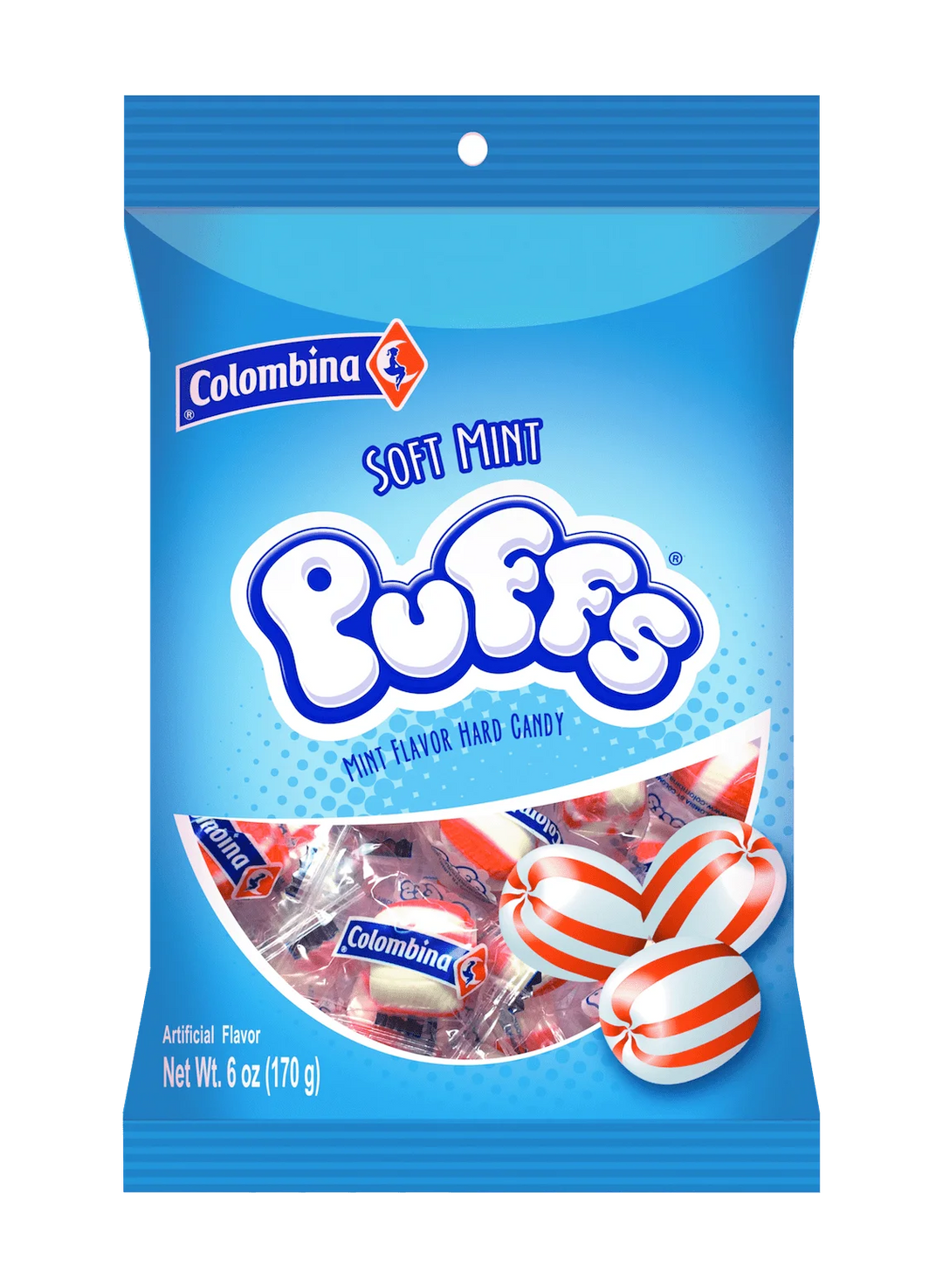 Colombina Soft Mint Puffs Peg Bag 170 g Exotic Candy Montreal Quebec Canada Snaxies