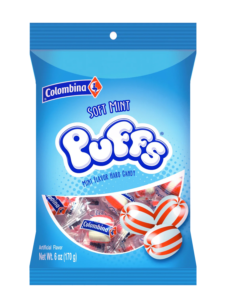 Colombina Soft Mint Puffs Peg Bag 170 g Exotic Candy Montreal Quebec Canada Snaxies
