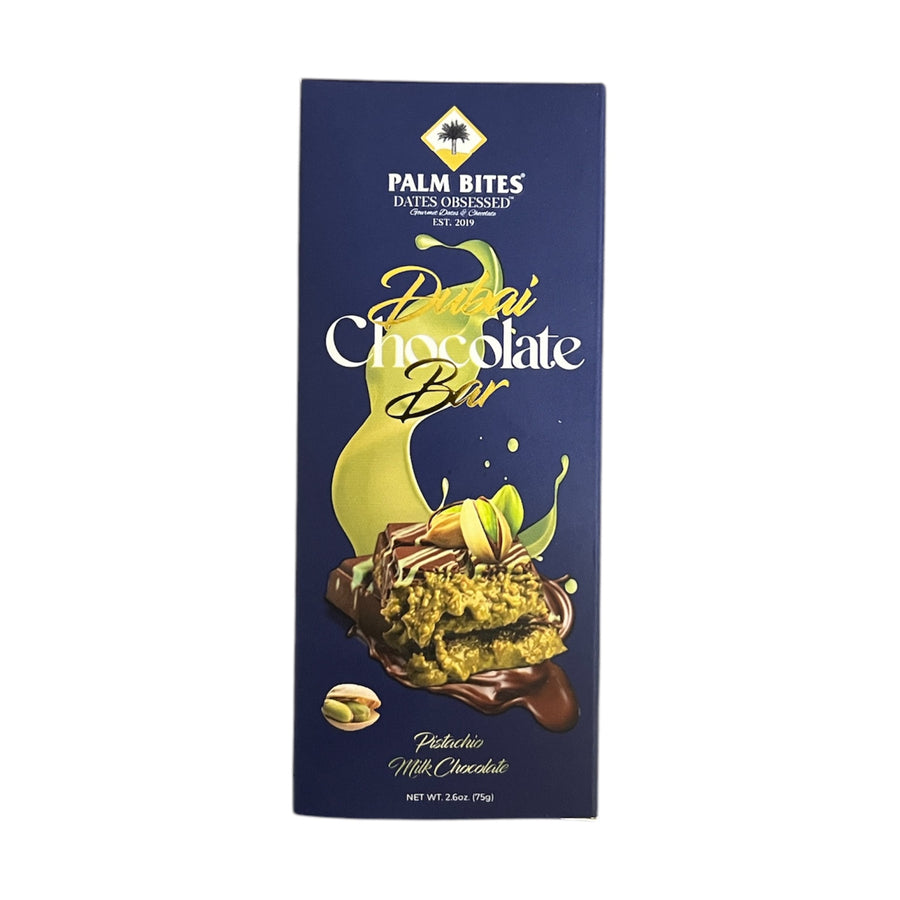 Dubai Knafeh Pistachio Milk Chocolate Bar 75 g Snaxies Exotic Snacks Montreal Quebec Canada
