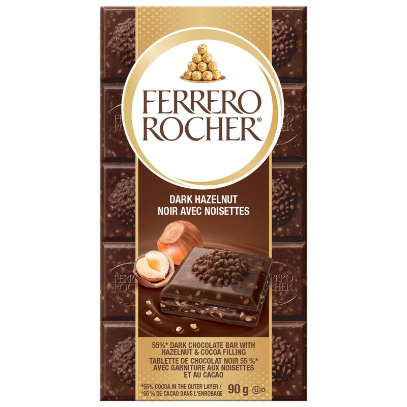 Ferrero Rocher Dark Hazelnut Chocolate Bar 90 g Exotic Chocolate Montreal Quebec Canada Snaxies
