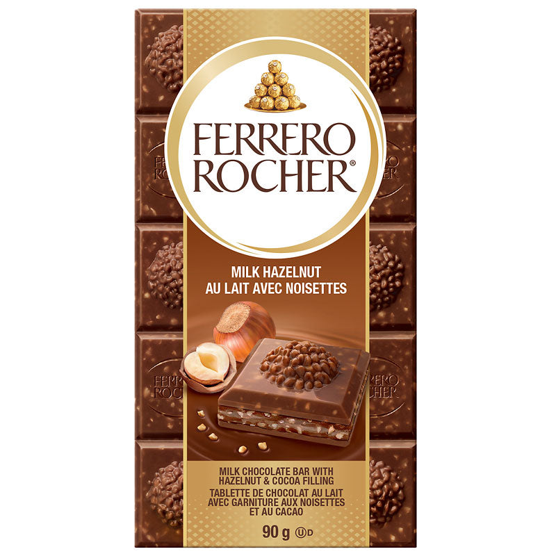 Ferrero Rocher Milk Hazelnut Chocolate Bar 90 g Exotic Chocolate Wholesale Montreal Quebec Canada