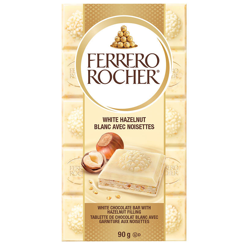 Ferrero Rocher White Hazelnut Chocolate Bar 90 g Exotic Chocolate Montreal Quebec Canada Snaxies