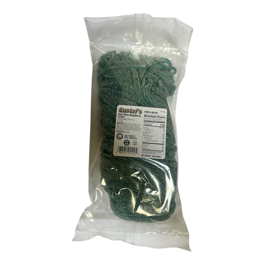 Gustaf's Bulk Sour Blue Raspberry Laces 908 g Bulk Candy Wholesale Prices Montreal Quebec Canada Snaxies