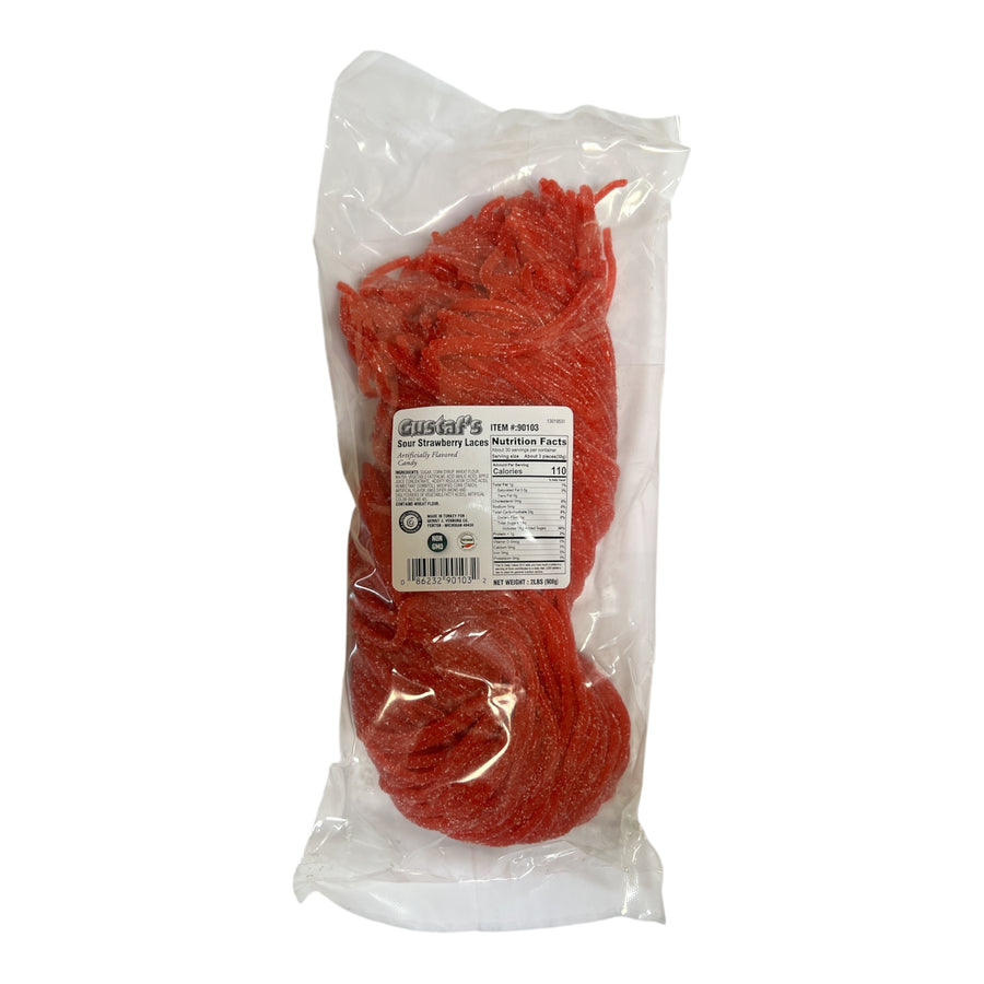 Gustaf's Bulk Sour Strawberry Laces 908 g Bulk Candy Wholesale Prices Montreal Quebec Canada Snaxies