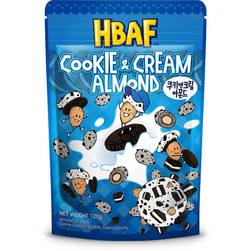 HBAF Cookie & Cream Almond 120 g Exotic Snack Snaxies Montreal Quebec Canada