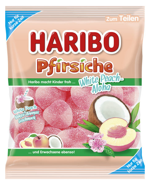 Haribo White Peach Aloha 175 g Exotic Candy Montreal Quebec Canada Snaxies