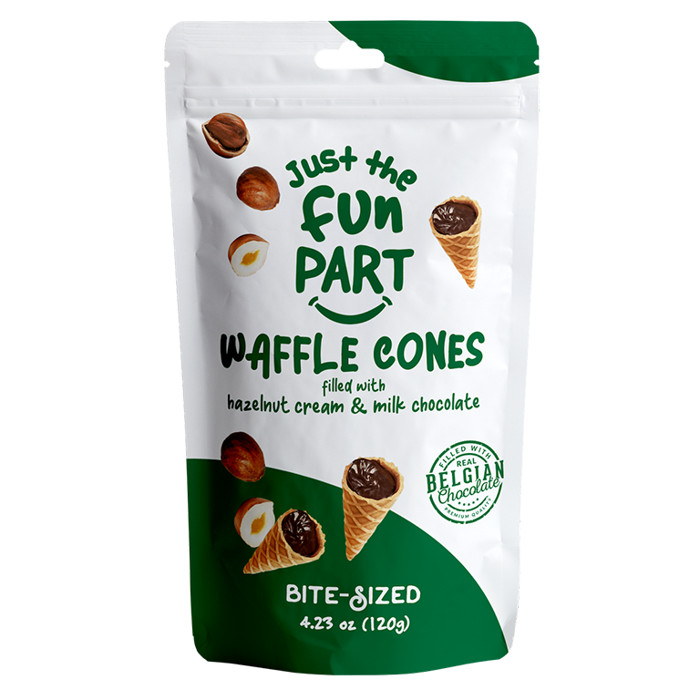 Just The Fun Part Hazelnut Cream & Milk Chocolate Waffle Cones 120 g Exotic Snacks Montreal Quebec Canada Snaxies