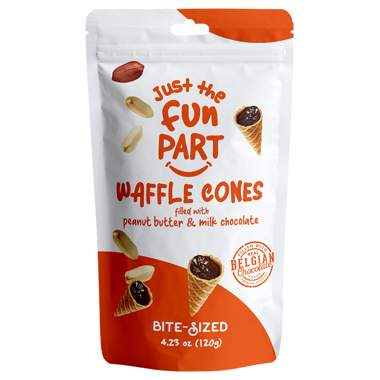 Just The Fun Part Peanut Butter & Milk Chocolate Waffle Cones 120 g Exotic Snacks Montreal Quebec Canada Snaxies