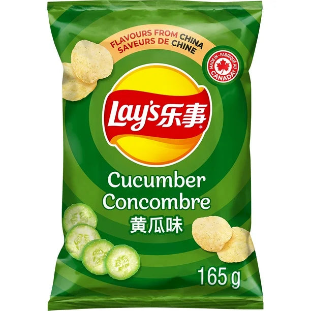 Lay's Cucumber Flavoured Potato Chips 165 g Exotic Snacks Montreal Quebec Canada Snaxies