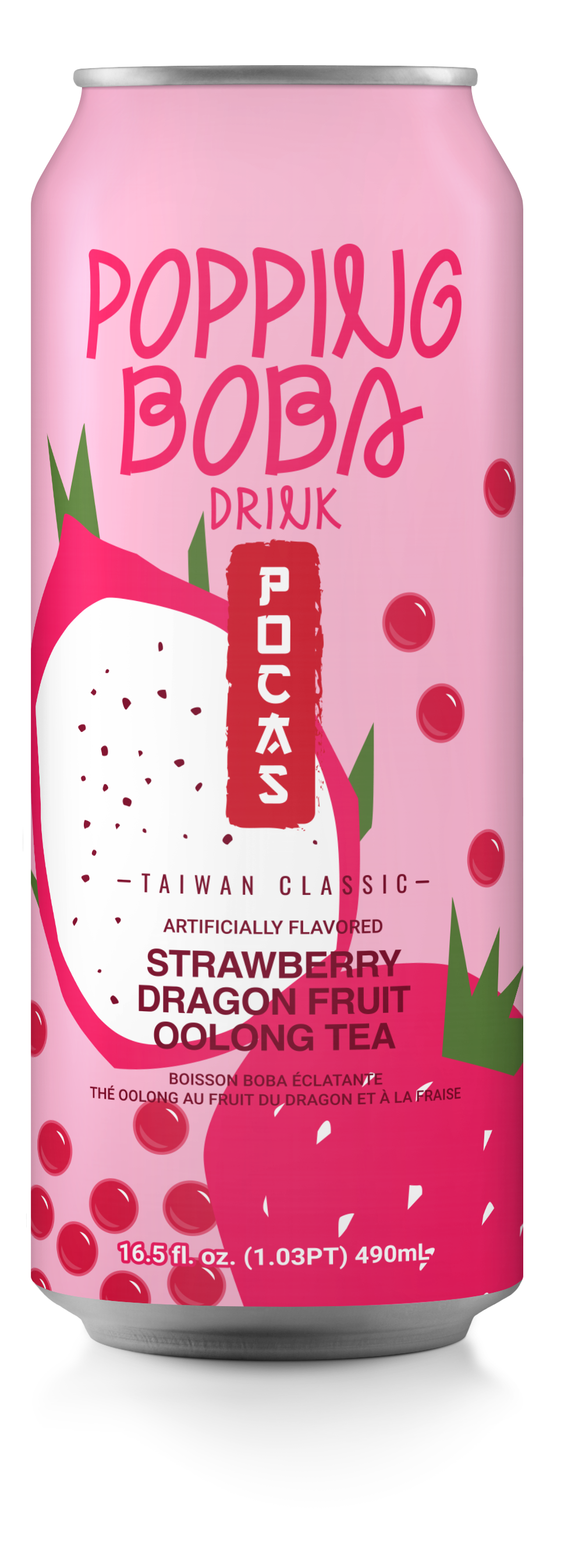 Pocas Popping Boba Strawberry Dragonfruit Oolong Tea 490 ml Snaxies Exotic Drink Montreal Quebec Canada