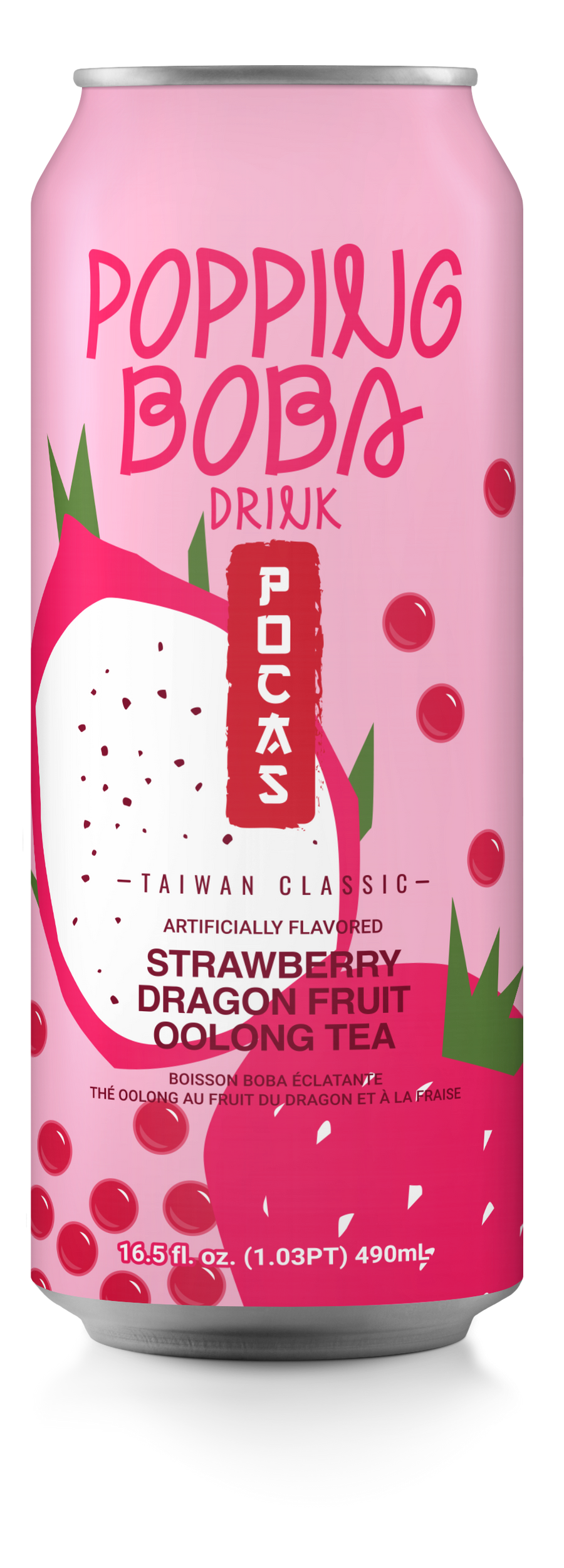 Pocas Popping Boba Strawberry Dragonfruit Oolong Tea 490 ml Snaxies Exotic Drink Montreal Quebec Canada