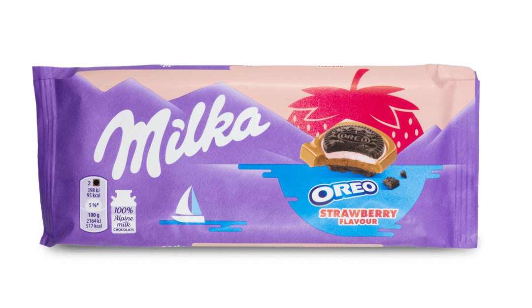 Milka Oreo Sandwich Strawberry Chocolate Bar 92 g Exotic Chocolate Snaxies Montreal Quebec Canada 