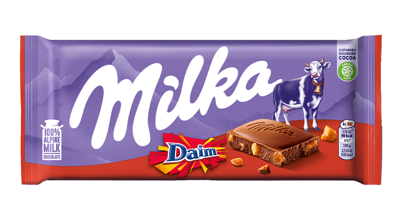 Milka Daim Chocolate Bar 100 g Imported Exotic Chocolate Montreal Quebec Canada Snaxies