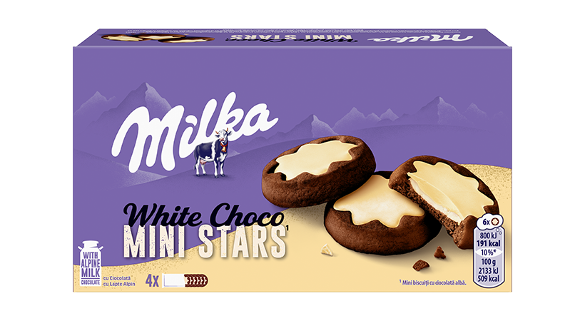 Milka White Choco Mini Stars 150 g Imported Exotic Cookies Montreal Quebec Canada Snaxies