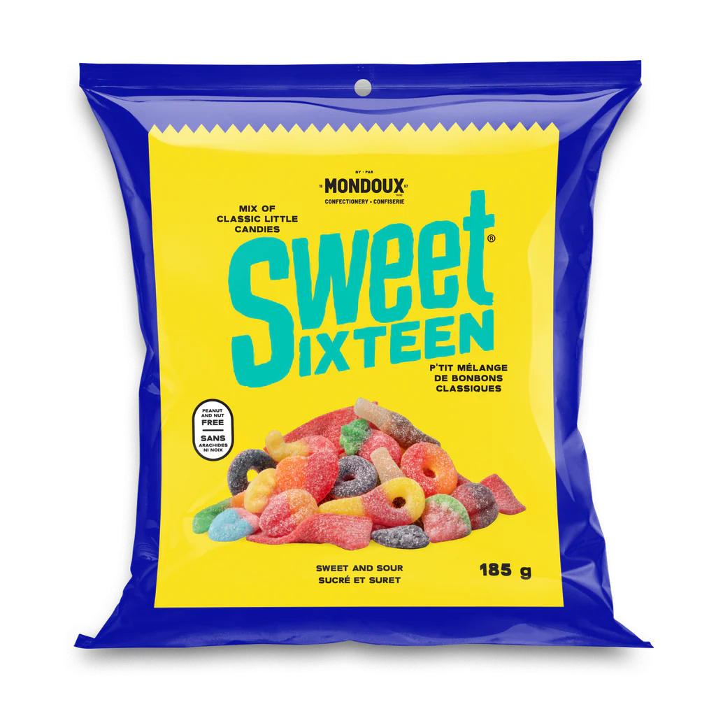 Sweet Sixteen Sweet and Sour Candy Mix 185 g
Snacks Snaxies Montreal Quebec Canada 