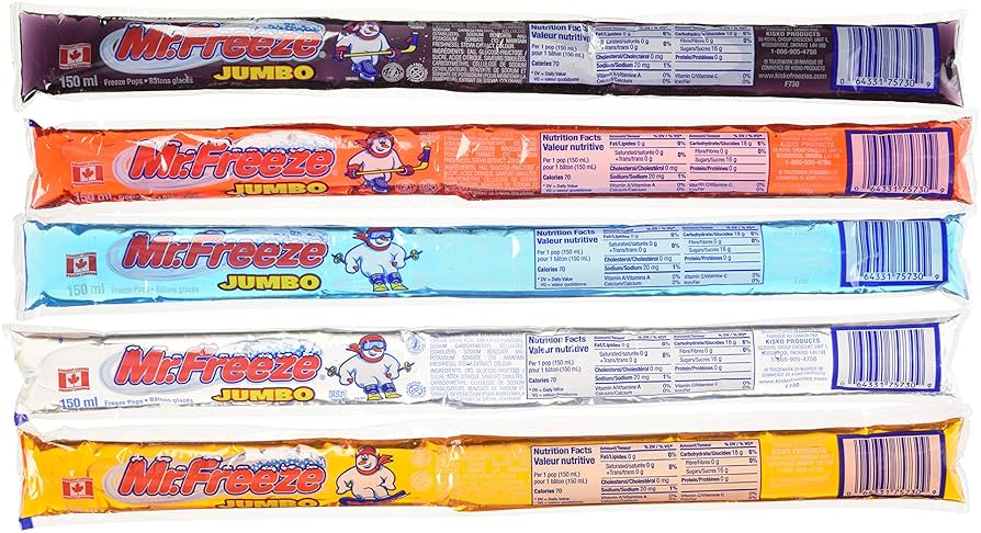 Mr. Freeze Jumbo Freeze Pops Exotic Snacks Ice cream Snaxies Montreal Quebec Canada