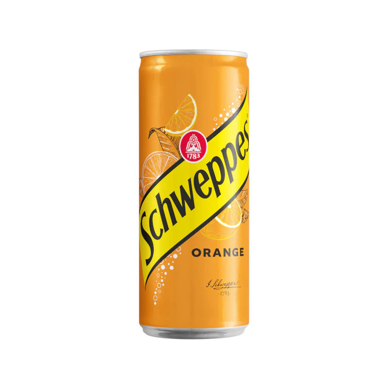 Schweppes Orange Can 330 ml Exotic Drinks Montreal Quebec Canada Snaxies