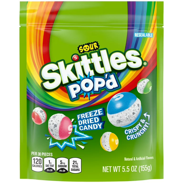 Skittles Pop'd Sour Freeze Dried Candy 155 g Exotic Snacks Snaxies Montreal Quebec Canada 