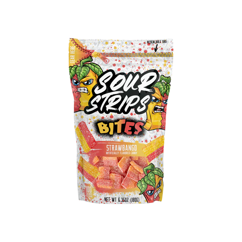 Sour Strips Bites Strawbango 180 g Exotic Candy Montreal Quebec Canada Snaxies