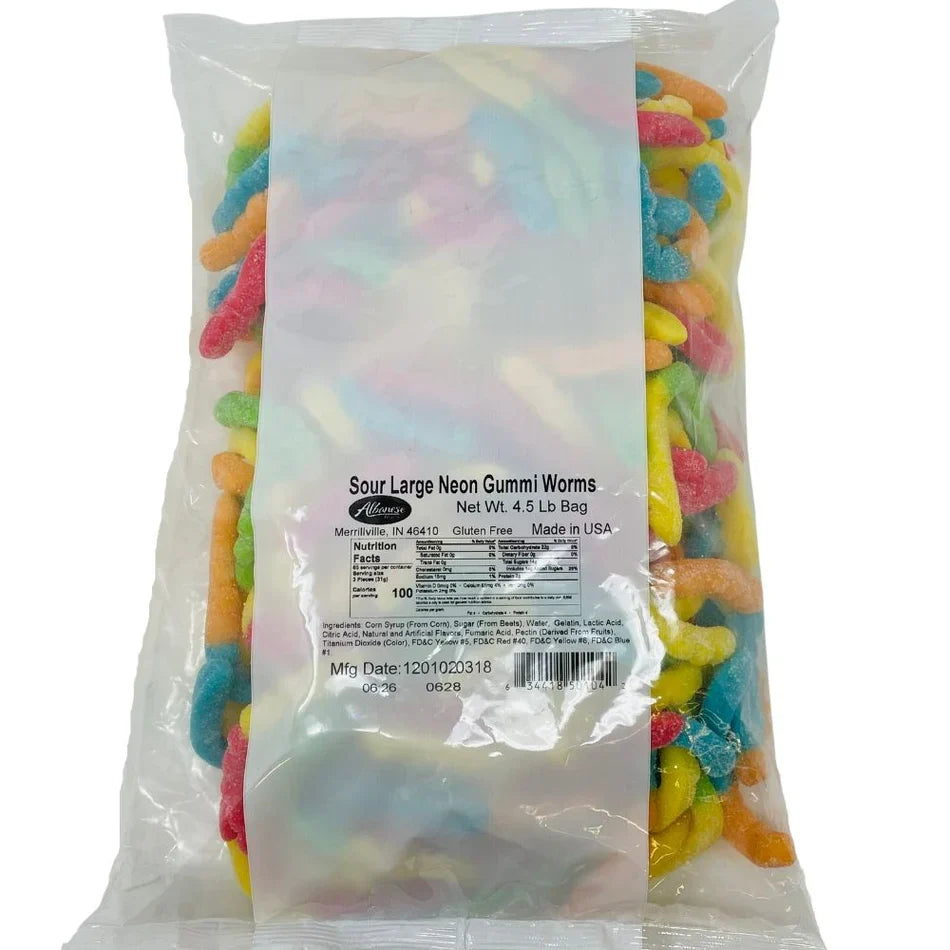 Albanese Bulk Sour Neon Gummi Worms (4") 2 kg