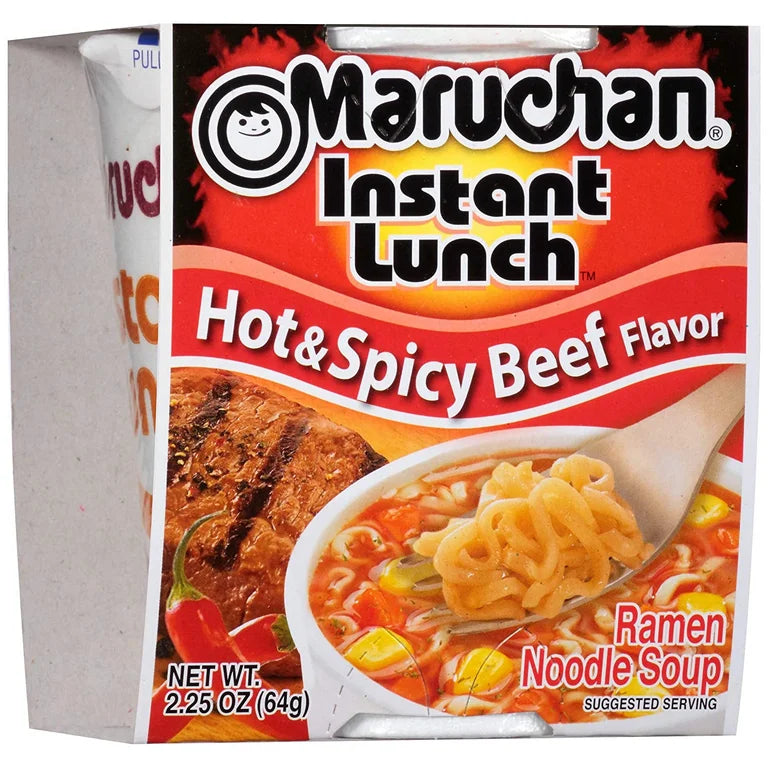 Maruchan Ramen Noodle Soup Cup Hot & Spicy Beef Flavour 64 g Exotic Snacks Montreal Quebec Canada Snaxies