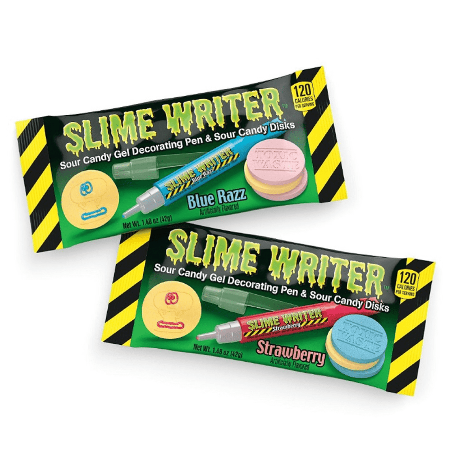 Toxic Waste Assorted Slime Writer Gel Decorating Pen & Sour Candy Disks 42 g Snaxires Exotic Snacks Montreal Quebec Canada