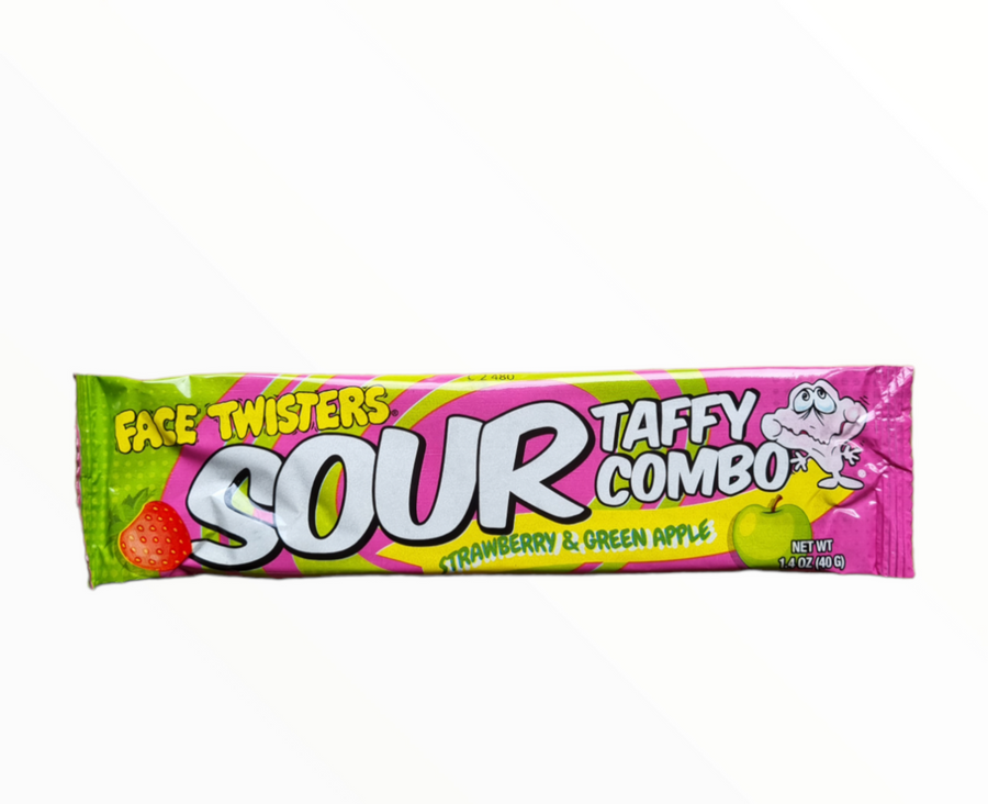 Face Twisters Sour Taffy Strawberry & Green Apple Combo Bar 40 g Snaxies Exotic Snacks Montreal Quebec Canada