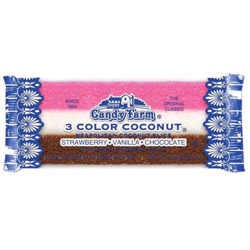 Candy Farm Neapolitan Coconut Slice Candy Bars 48.8 g (24 Pack) Exotic Snacks Wholesale Montreal Quebec Canada