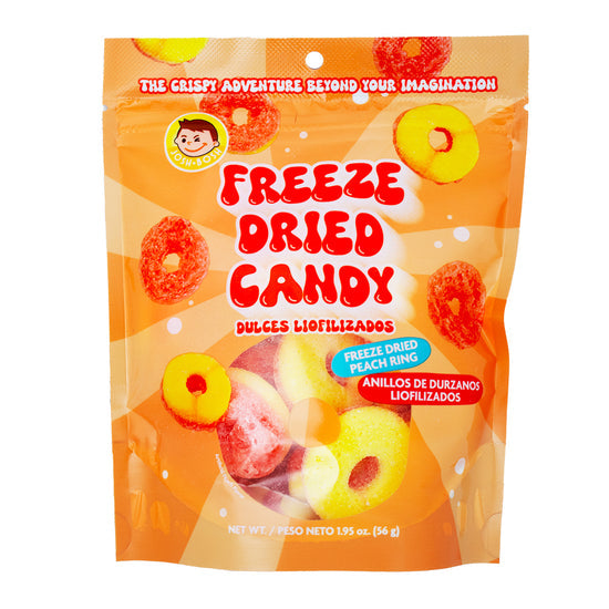 Josh Bosh Freeze Dried Peach Rings 56 g Snaxies Exotic Snacks Montreal Quebec Canada