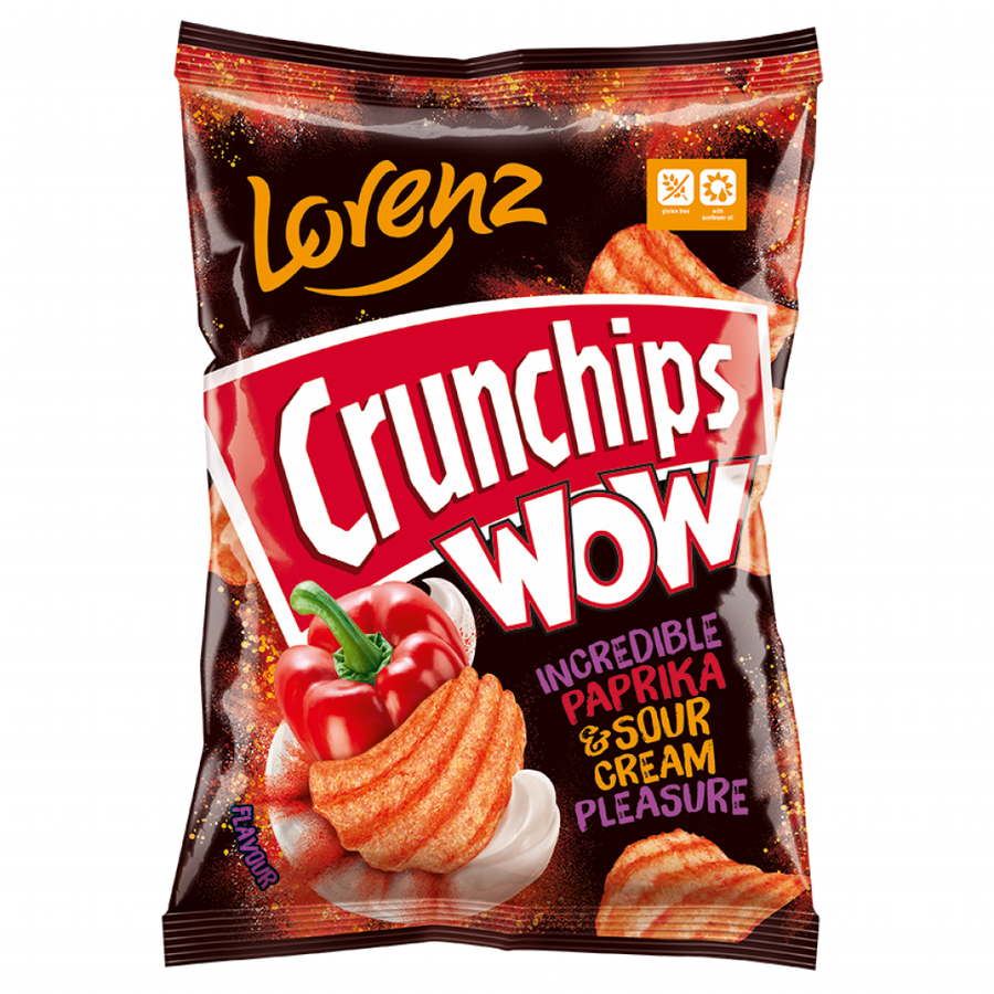 Lorenz Crunchips WOW Incredible Paprika & Sour Cream Pleasure 80 g Exotic Snacks Snaxies Montreal Quebec Canada 