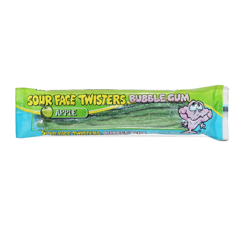 Face Twisters Sour Green Apple Bubble Gum Straws 56 g  Snaxies Exotic Snacks Montreal Quebec Canada