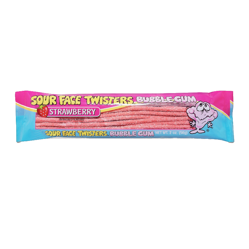 Face Twisters Sour Strawberry Bubble Gum Straws 56 g  Snaxies Exotic Snacks Montreal Quebec Canada