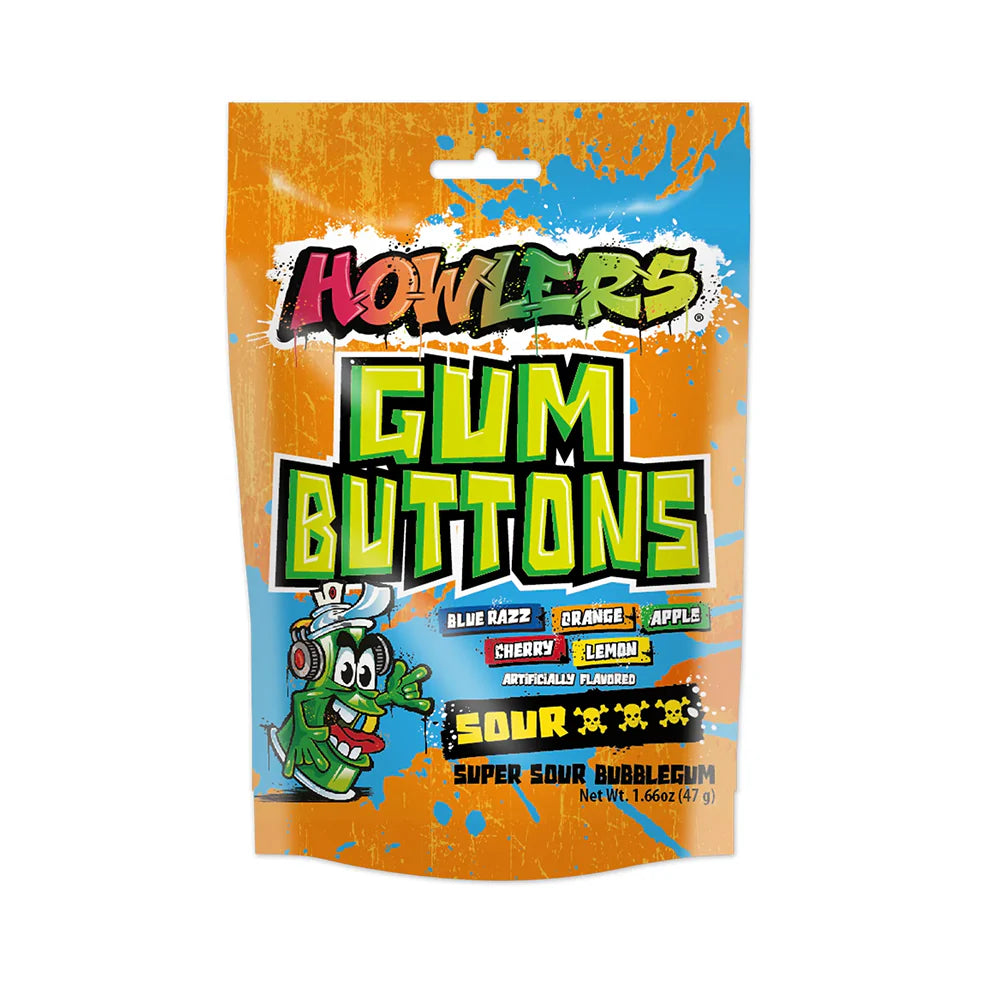 Albert's Howlers Sour Gum Buttons 47 g Snaxies Exotic Snacks Montreal Quebec Canada