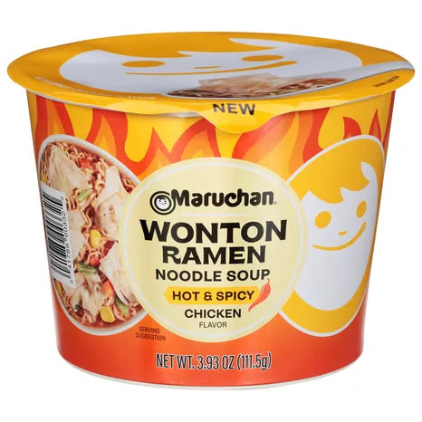 Maruchan Hot & Spicy Chicken Wonton Ramen Soup 111.5 g Exotic Snacks Snaxies Montreal Quebec Canada
