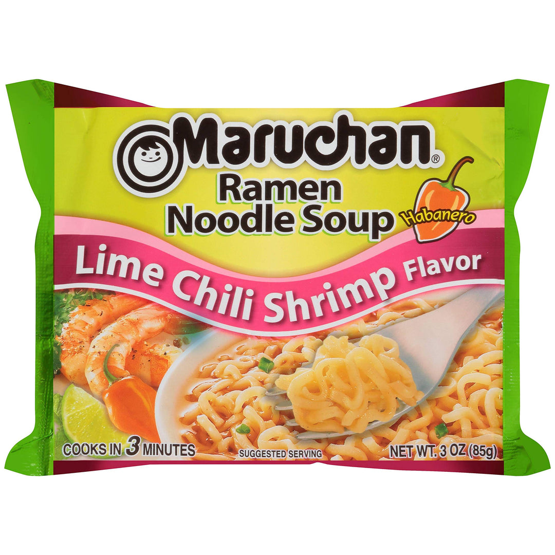 Maruchan Ramen Noodle Soup Pack Lime Chili Shrimp Flavour 85 g Exotic Snacks Montreal Quebec Canada Snaxies